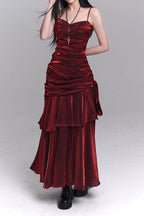 Asymmetrical Burgundy Ruffled Cami Party Dress image 3
