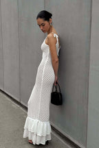 Boho Ruffle Knit Sexy Cutout Sheer Cami Maxi Dress image 9