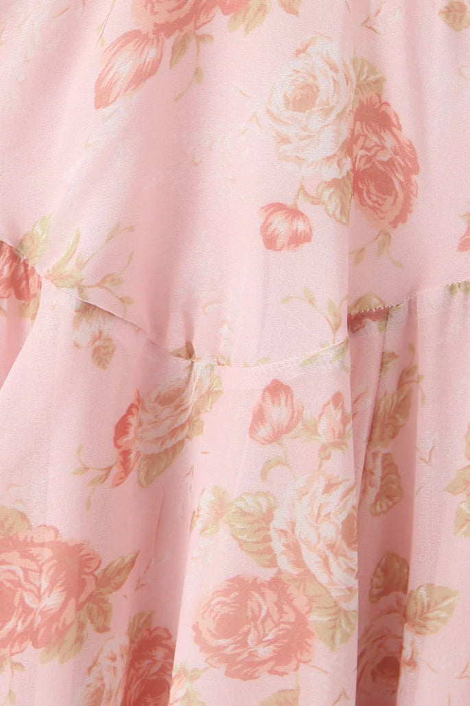 Holiday Pink Flower Print Halter Floral Dress image 4