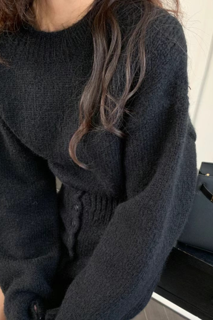 Short Fitted Knit Round Neck Slim Two Piece Set image 10