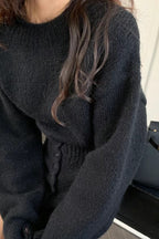 Short Fitted Knit Round Neck Slim Two Piece Set image 10