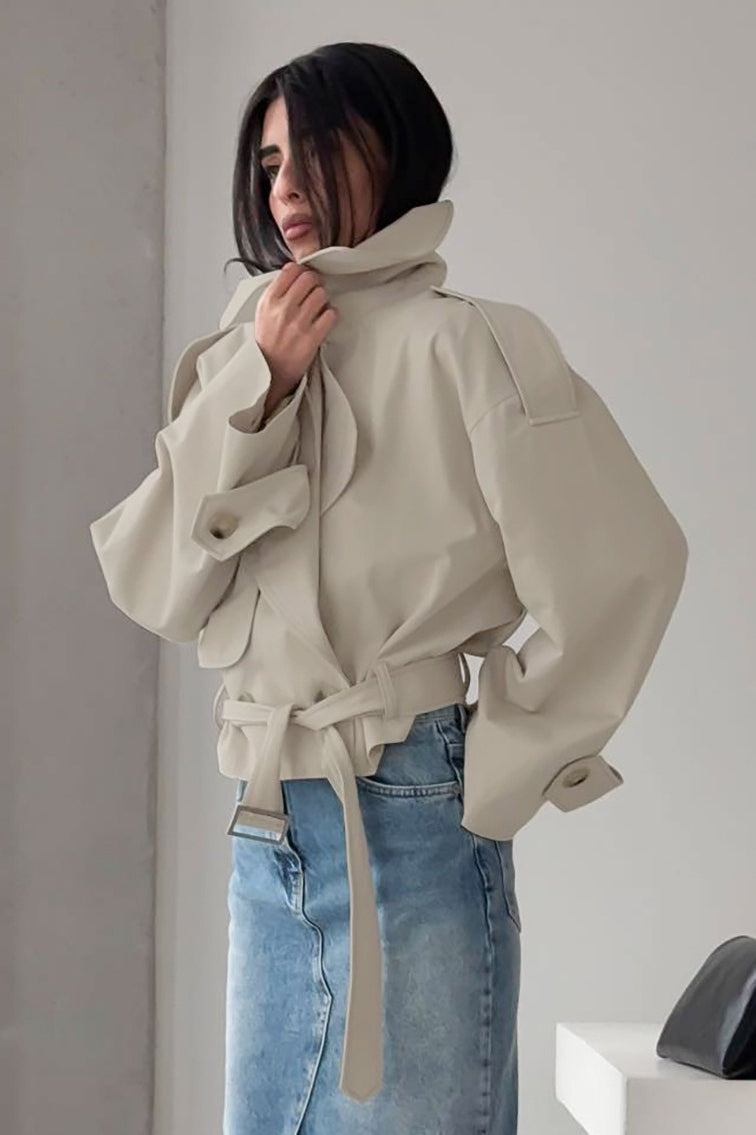Belted Collared Long Sleeve Jacket image 1
