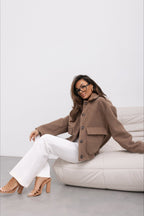 Trendy Solid Wool Pocket Elastic Snap Coat image 5