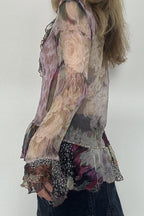 Tie Dye Mesh Ruffle Flare Sleeve Blouse image 4