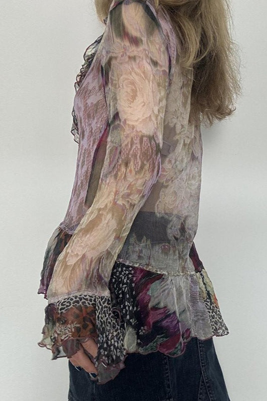 Tie Dye Mesh Ruffle Flare Sleeve Blouse image 4