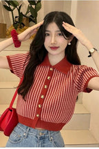 Thin Knit Turn-down Collar Short Sleeve Cardigan image 6