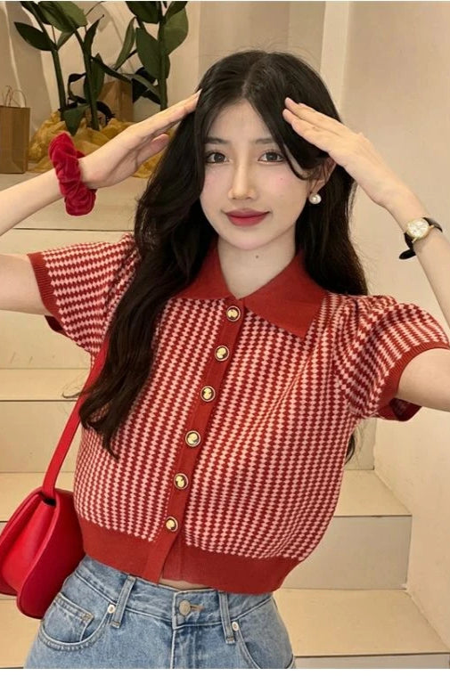 Thin Knit Turn-down Collar Short Sleeve Cardigan image 16