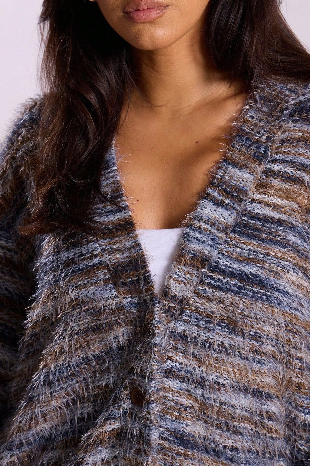 New Retro Fashion Deep V-Neck Maillard Plush Long-Sleeve Knit Cardigan image 16