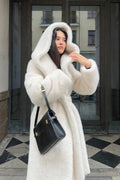 Faux Mink Fur Long Hooded Belted Plush Overcoat image 2