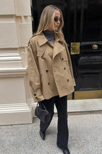 Chic Khaki Trench Collar Jacket image 3