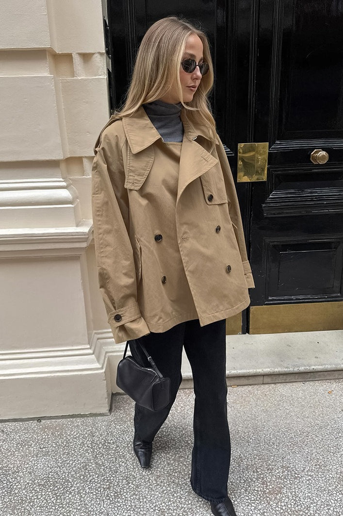Chic Khaki Trench Collar Jacket image 3