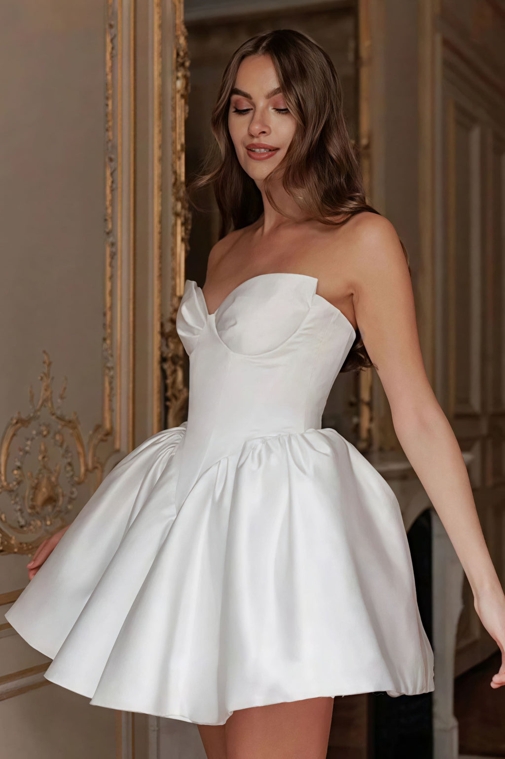 Satin Bandeau Bow Tie Back Reception Dress image 1
