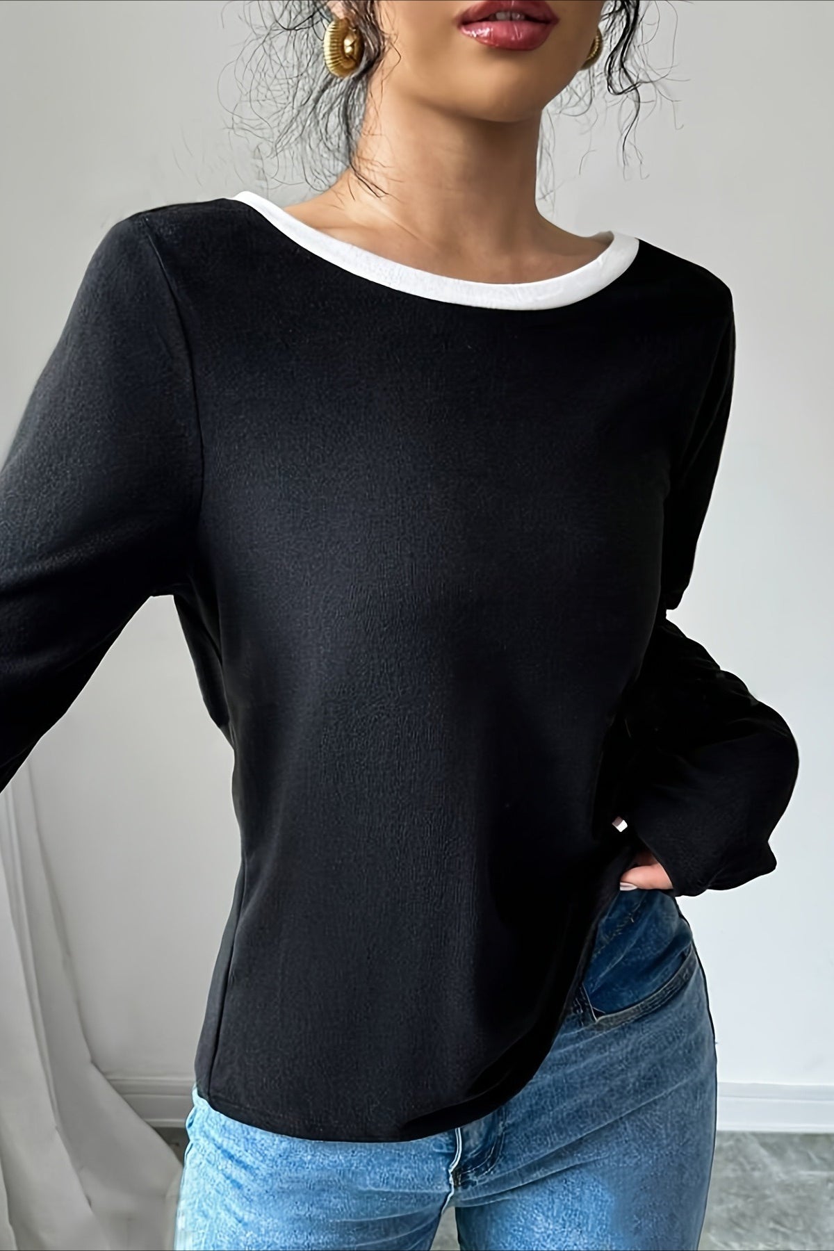 Bow Back Loose Casual Long Sleeve Tee image 3