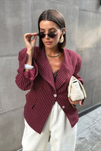 Striped Fitted Waist Designer Blazer Coat image 1