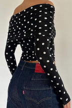 Polka Dot Color Block Off-Shoulder Crop Top image 3