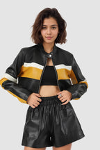 Color-Block PU Leather Biker Jacket image 1