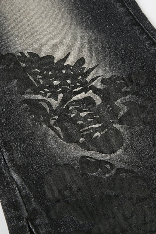 Vintage Plant Print Flared Jeans image 9