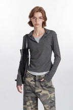 Mock Two-Piece Half-Zip Knit Top image 7