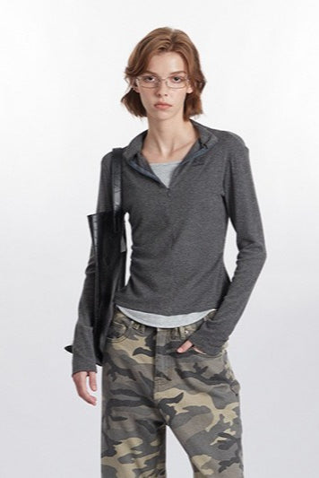 Mock Two-Piece Half-Zip Knit Top image 7