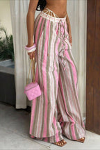 Colorful Colorblock Striped Elastic Wide-Leg Pants image 2