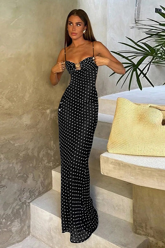 Polka Dot Lace Cami Backless Maxi Dress image 1