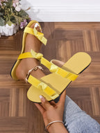 Dahlia Flat Sandals detail view styled for Avrienne