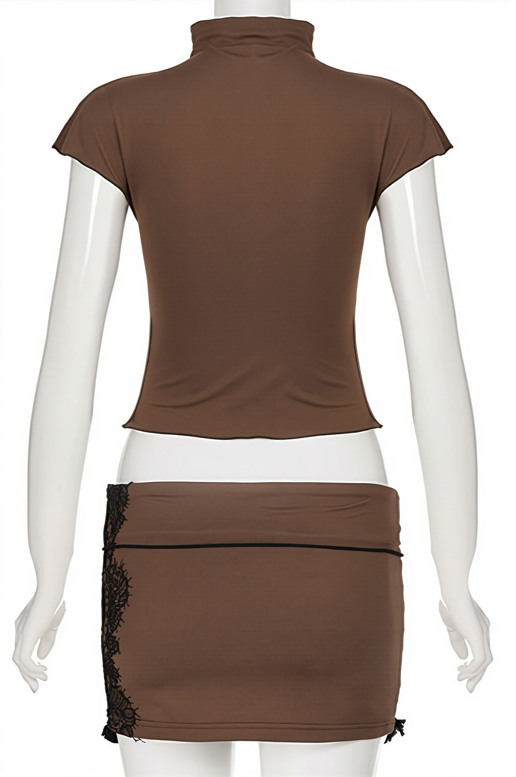 Stand Collar Hollow Lace Patch Skirt Set image 5
