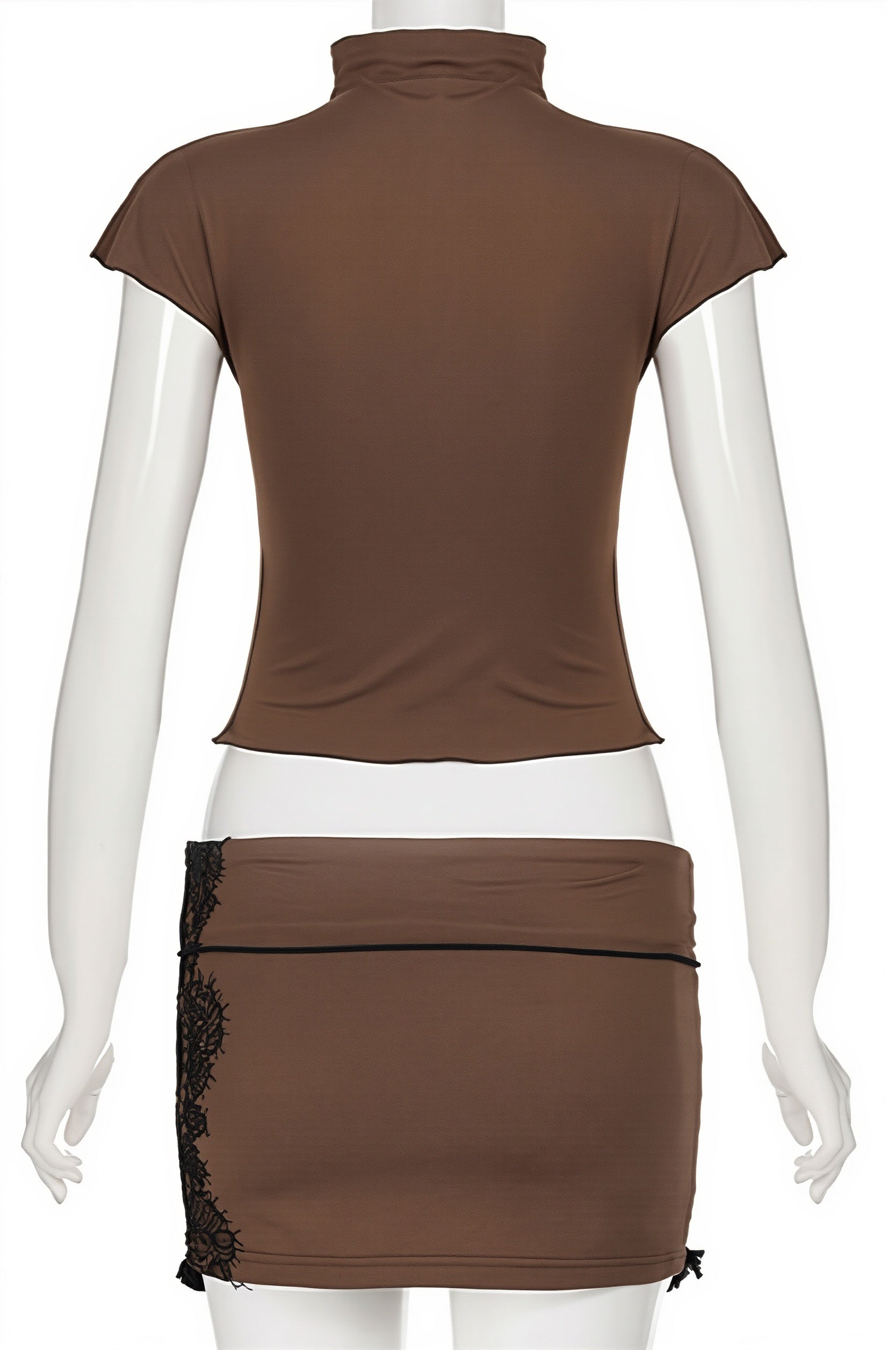 Stand Collar Hollow Lace Patch Skirt Set image 5