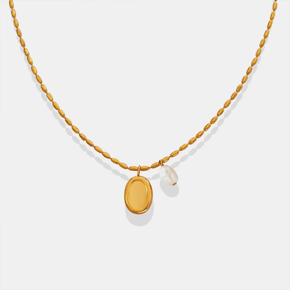 Arielle Pearl Necklace detail view styled for Avrienne
