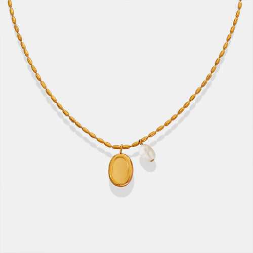 Arielle Pearl Necklace detail view styled for Avrienne