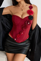 Strapless Red Lace Floral Boned Cami Top image 10