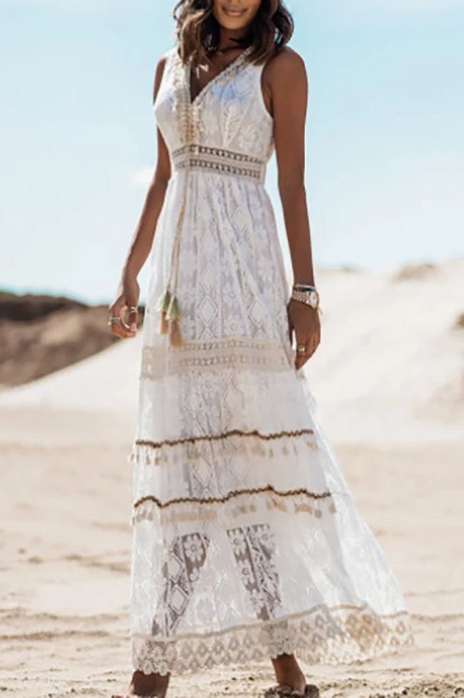 Lace V Neck Hollow Boho Dress image 14