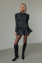 Embroidered Waist-Cinched Blazer & Mini Skirt Two Piece Set image 3