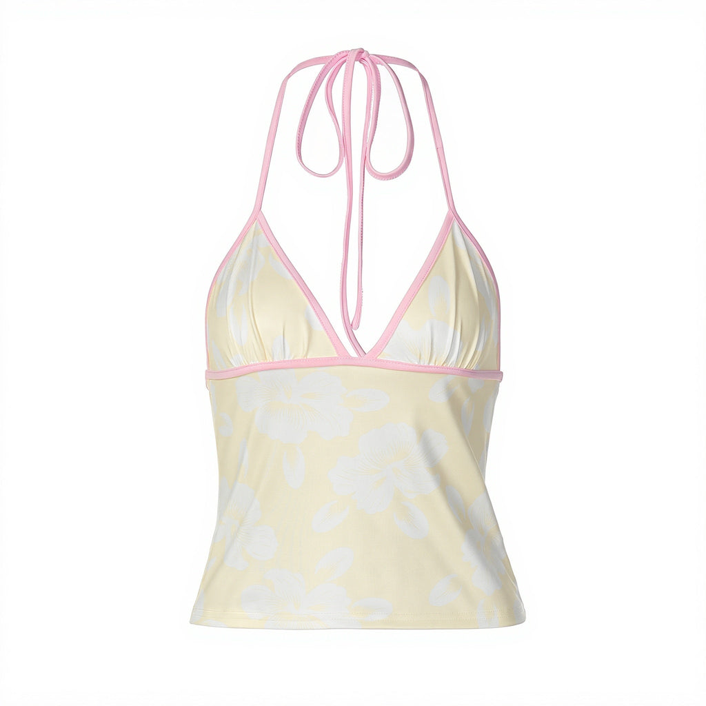 Casual Floral Print V Neck Halter Top image 6