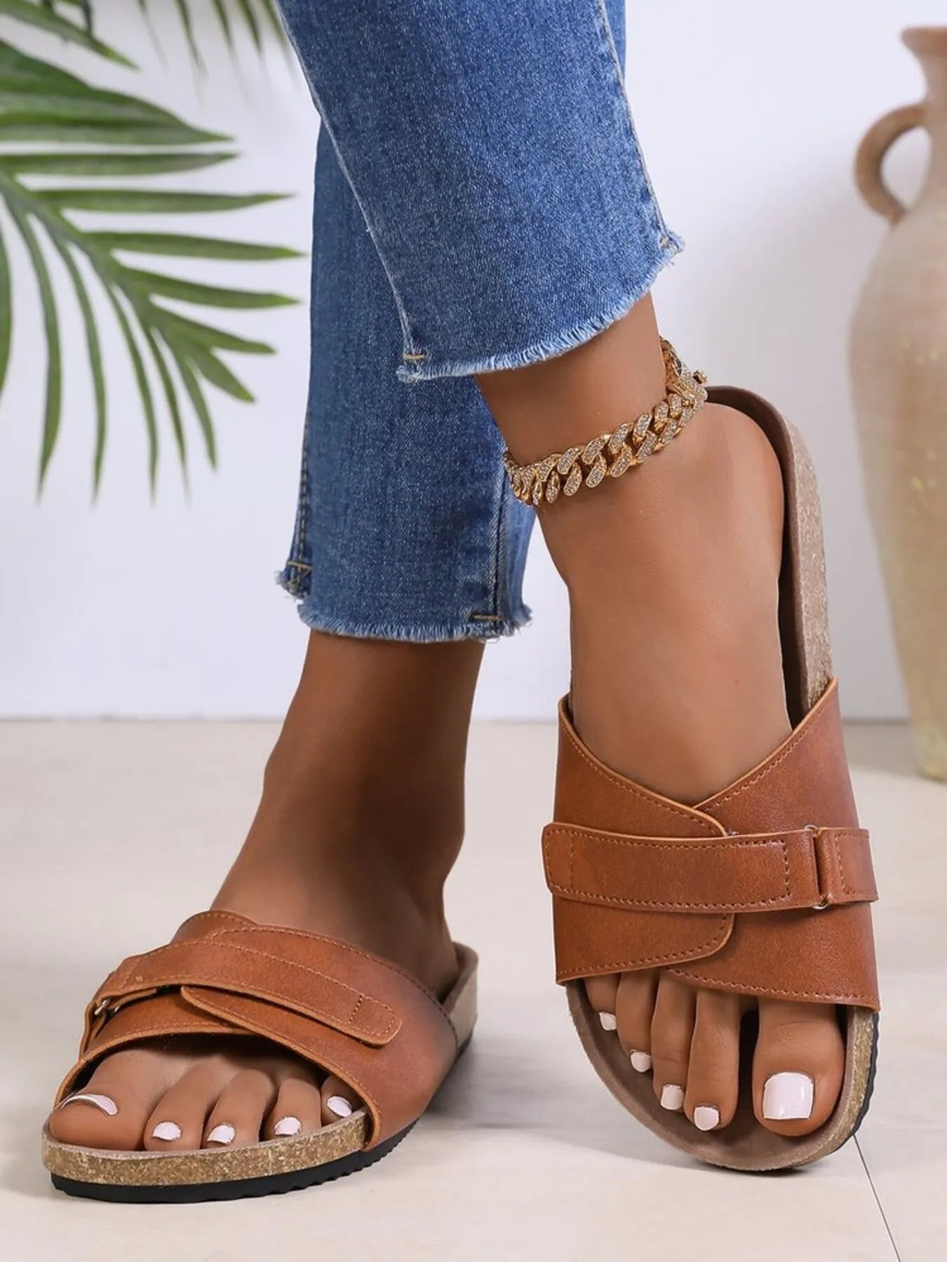 Alba Flat Sandals detail view styled for Avrienne