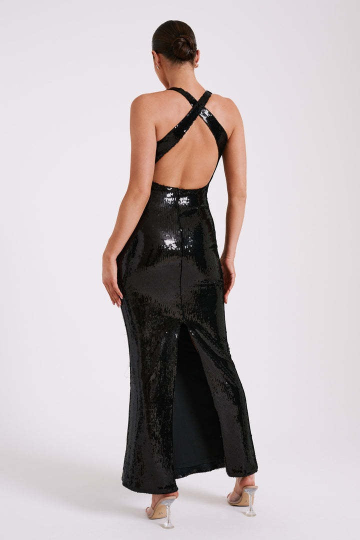 Backless Floral Sequin Maxi Dress image 20