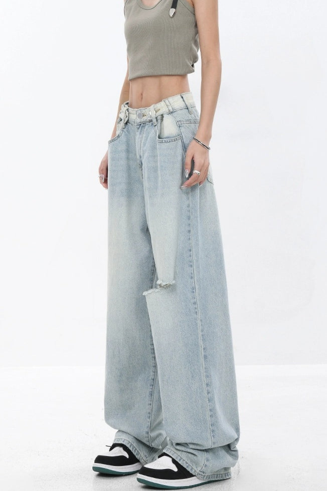 High Waist Draped Gradient Ripped Jeans image 12
