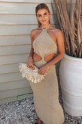 Halter Neck Backless Hollow Out Slim Maxi Dress image 4