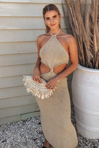 Halter Neck Backless Hollow Out Slim Maxi Dress image 4