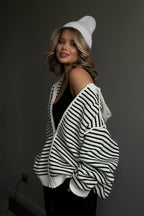 Retro Color Block Loose Zip Knit Cardigan image 3