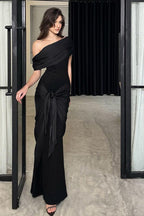 Chic Satin Draped Neck Sheath Formal Dress image 4