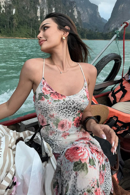 Leopard Floral Backless Maxi Dress image 4