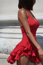 Halter Ruffle Button-Down Bodycon Mini Dress image 6
