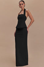 Solid Halter Backless Maxi Formal Dress image 2