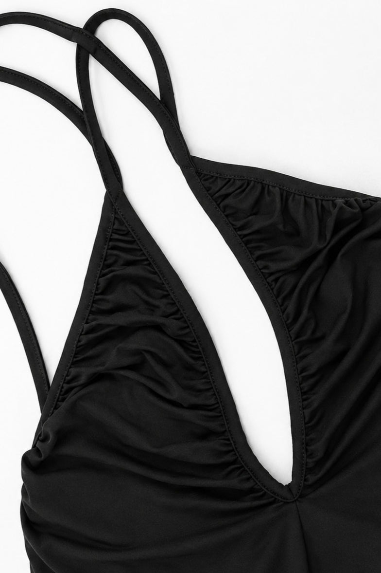 Solid Ruched Deep V Backless Halter Top image 5