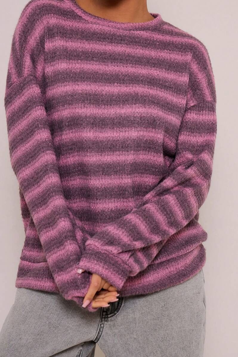 Relaxed Elegant Striped Knit Pullover Blouse image 5