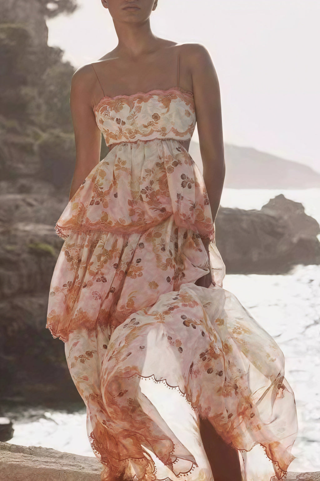 Fashion Tiered Spaghetti Strap Tassel Cutout Waist Embroidered Maxi Dress image 2