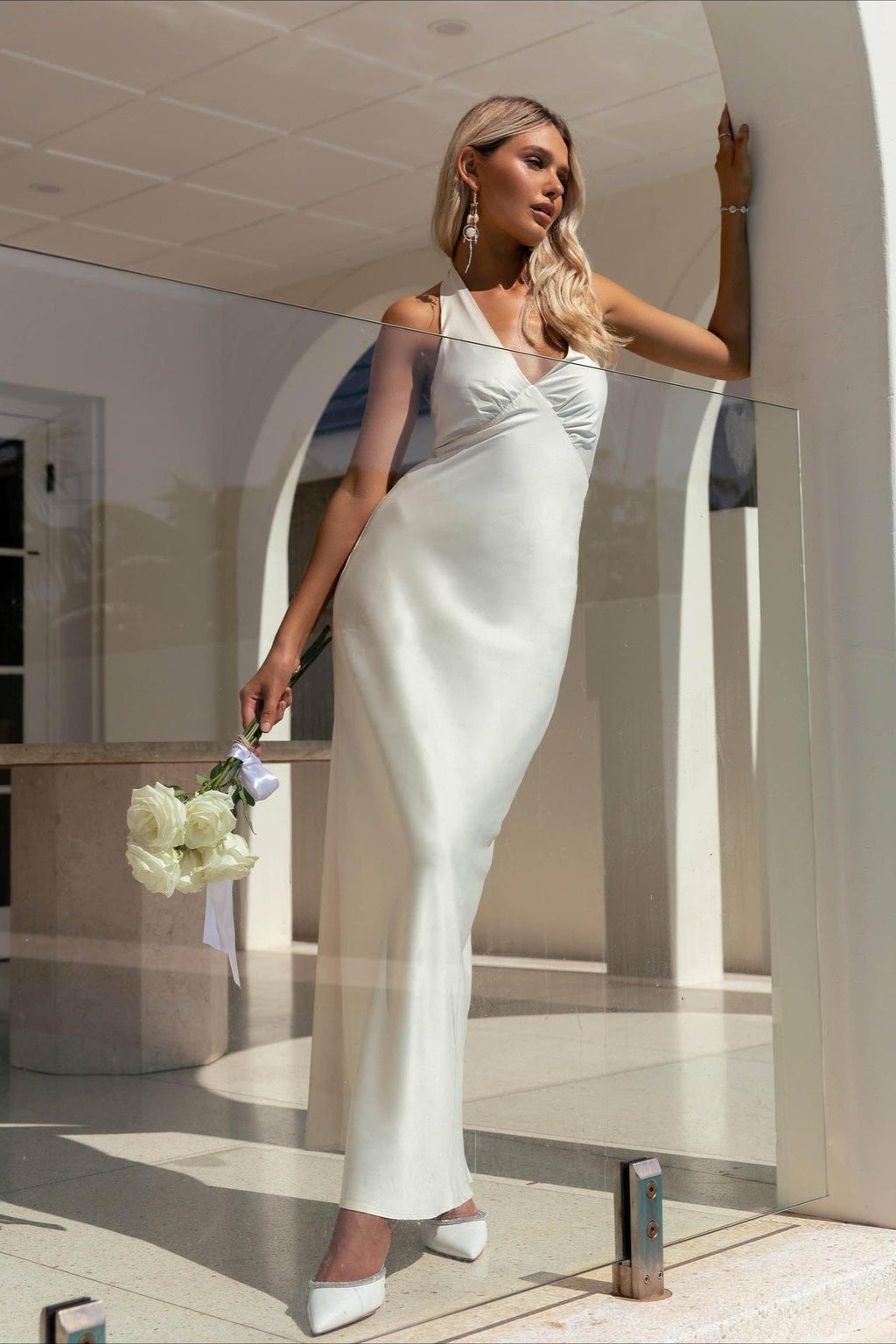 Elegant Solid V Neck Slim Fit Maxi Dress image 5