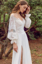 Lace Flowy High Slit Minimalist Reception Dress image 3
