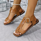 Leona Flat Sandals detail view styled for Avrienne